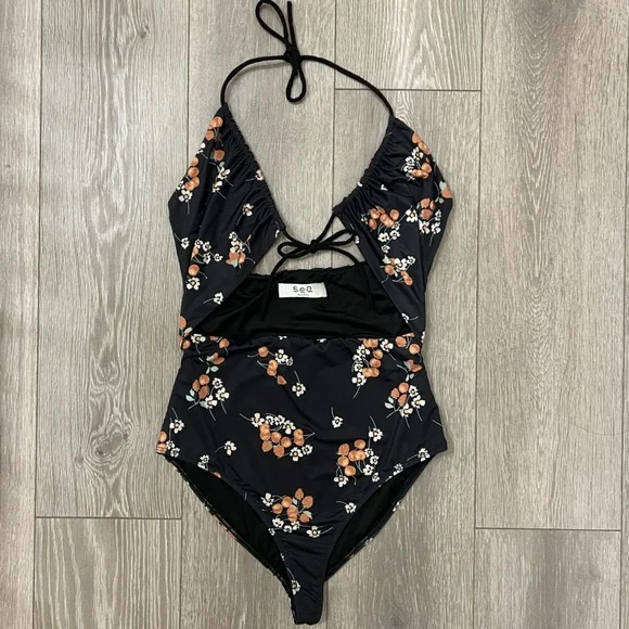 Shiori　Sea New York ONE PIECE Sea Level Drift Short Sleeve Front Zip One-Piece Swimsuit